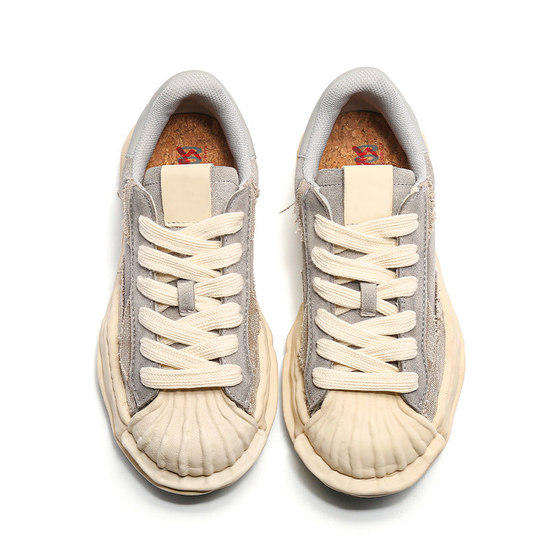 Women's & Men's Washed Worn Color Block Platform Dissoed Retro Shell Men's Board Shoes