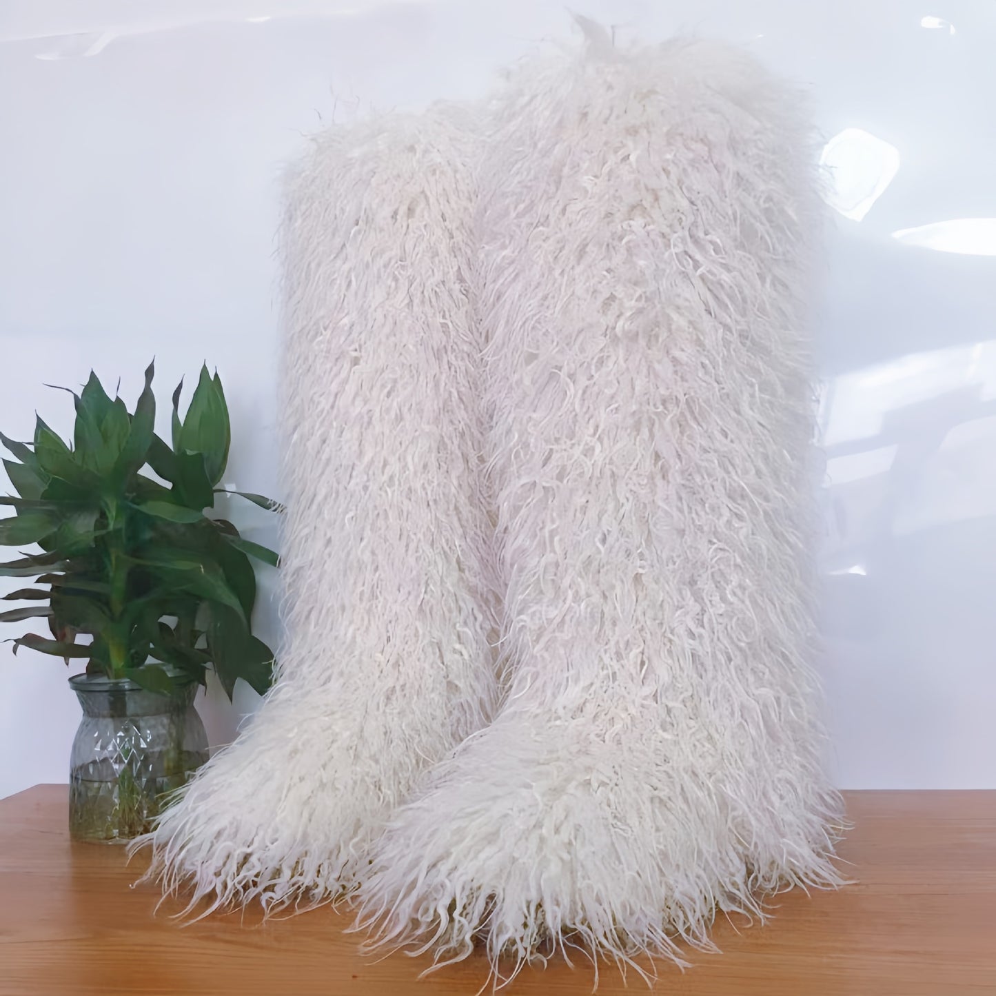 High Imitated Tibet Sheep Fur Thigh Height Over The Snow Boots