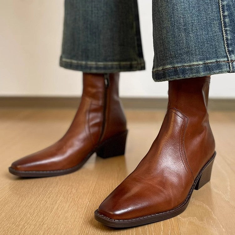 Women's Chelsea Chunky Trendy Pointed Martin Women's Leather Boots