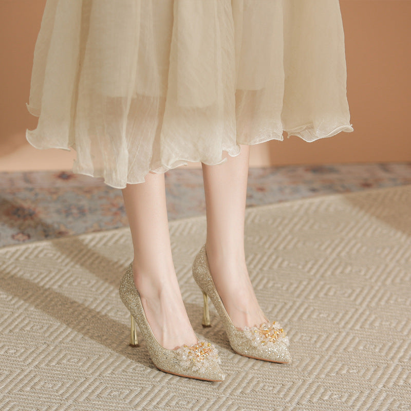 Women's Wedding Dress Two-way High-grade Rhinestone Flower Women's Shoes