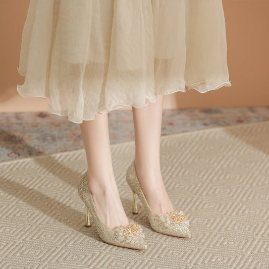 Women's Wedding Dress Two-way High-grade Rhinestone Flower Women's Shoes