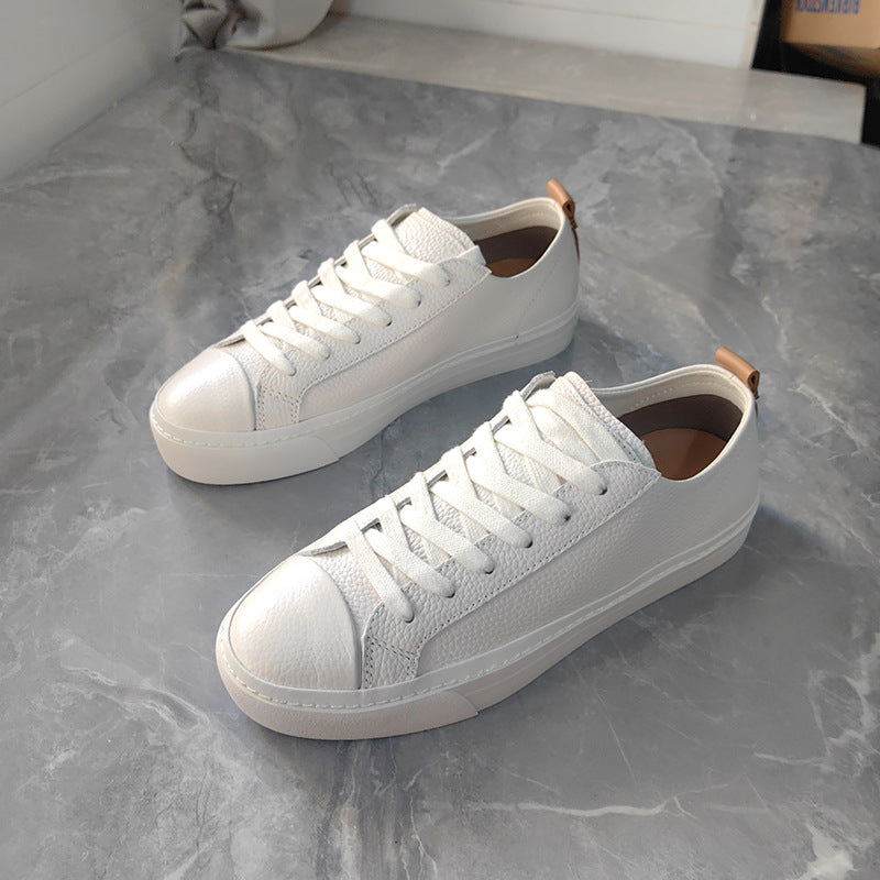 Women's Autumn Simple Retro First Layer Cowhide Round Head Leisure Flat Women's Shoes