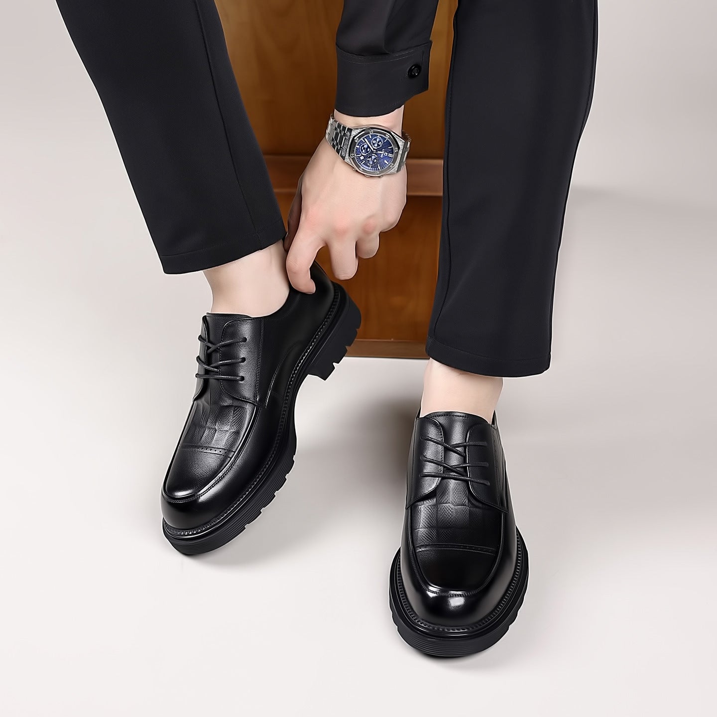 Men's Spring High-grade First Layer Cowhide Commuter Platform Men's Shoes