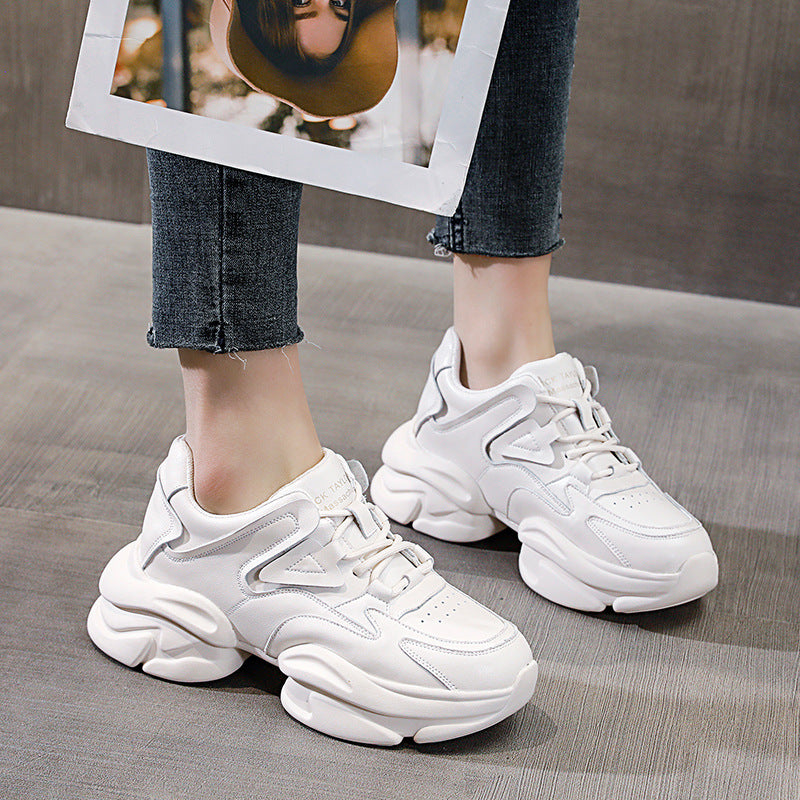 Women's & Men's Dad Fashionable Platform White Height Increasing Sneakers