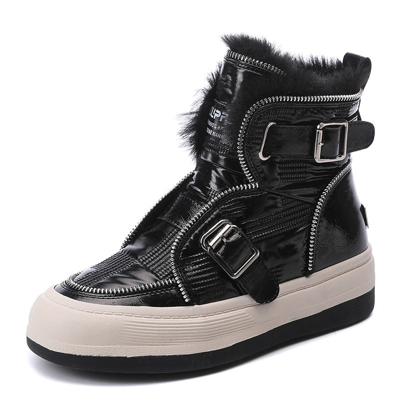 Women's Winter Fleece-lined Thick Short Zip Platform Snow Boots