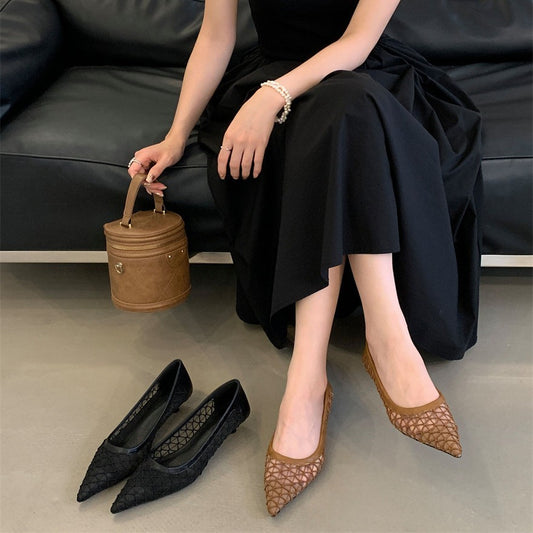 French Minority High Summer Retro Hollow Mesh Breathable Pointed Toe Women's Fashion Shoes