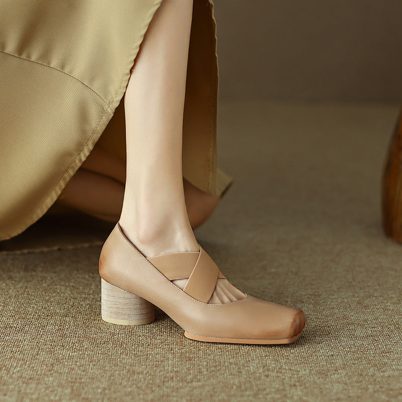 Chunky Low-cut Mid Ballet Dancing High Retro Women's Fashion Shoes