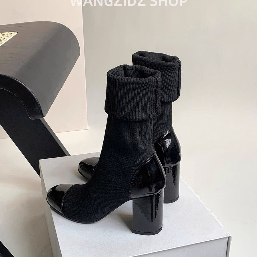Women's High Thin Booties Knitted Chunky Stretch Socks Women's Fashion Shoes