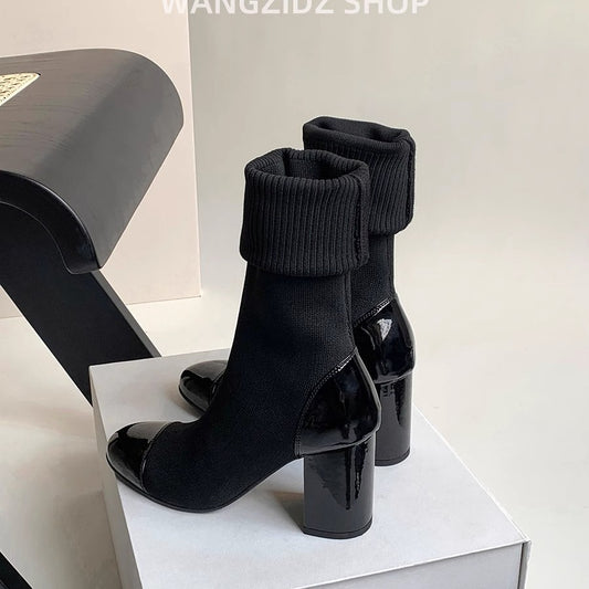 Women's High Thin Booties Knitted Chunky Stretch Socks Women's Fashion Shoes