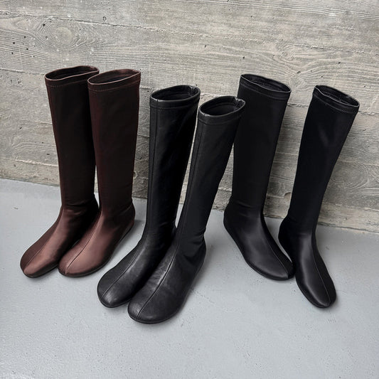 Women's Stretch Winter Cloth Round Head Solid Color Height Increasing Insole Women's Leather Boots