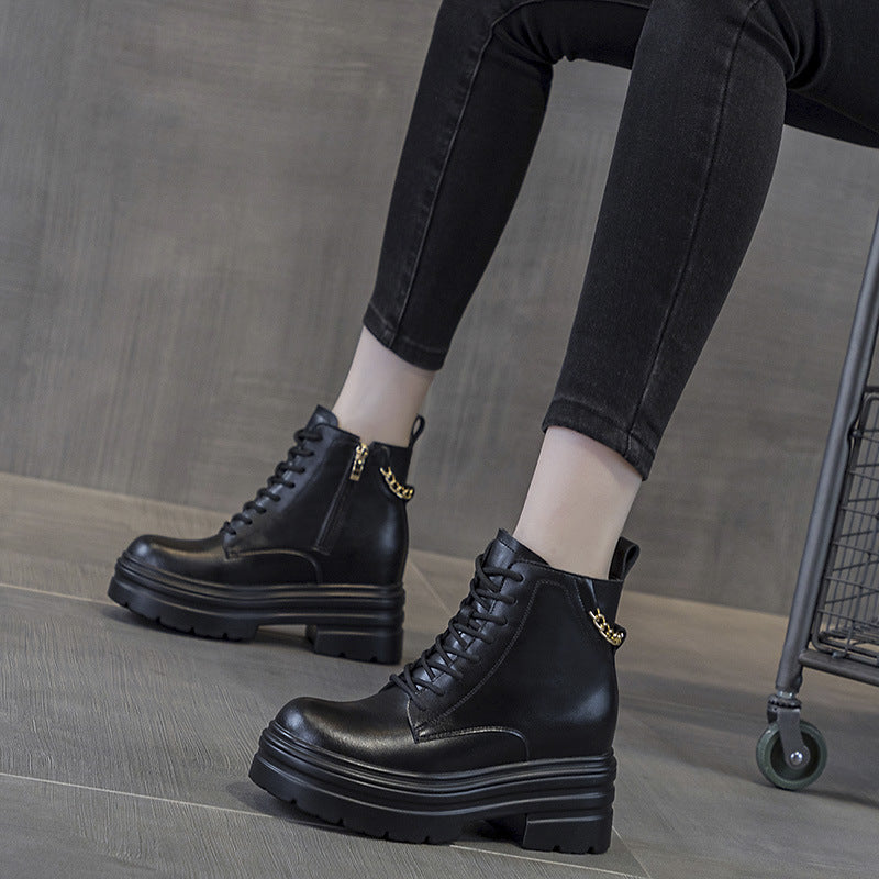 Women's Sunday Small Wedge Platform Height Increasing Insole Versatile Martin Booties Women's Shoes