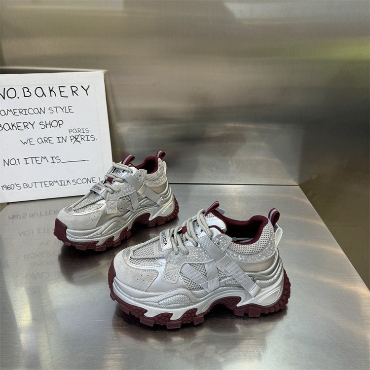 Women's Gu Dad Red Rhinestone Platform Muffin Sneakers