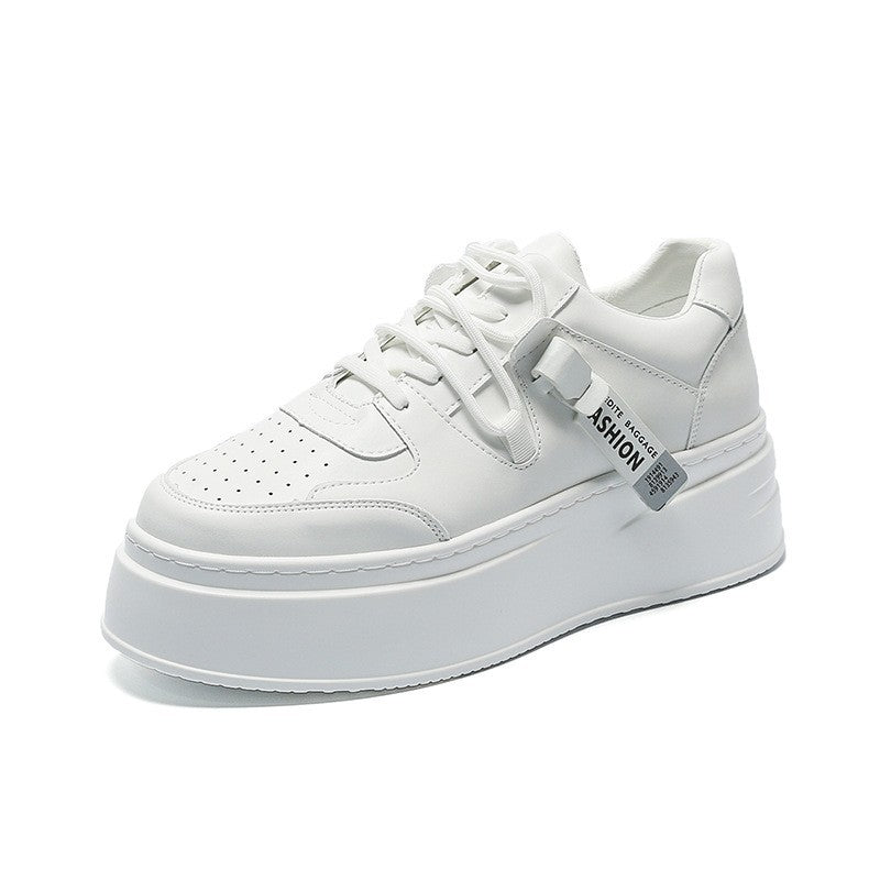 Men's Platform White Low Top Shallow Mouth Sneakers