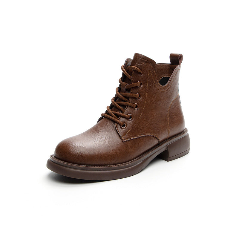 Women's Plus Size Martin Soft Sole Booties Flat Rubber Vintage Leather Shoes