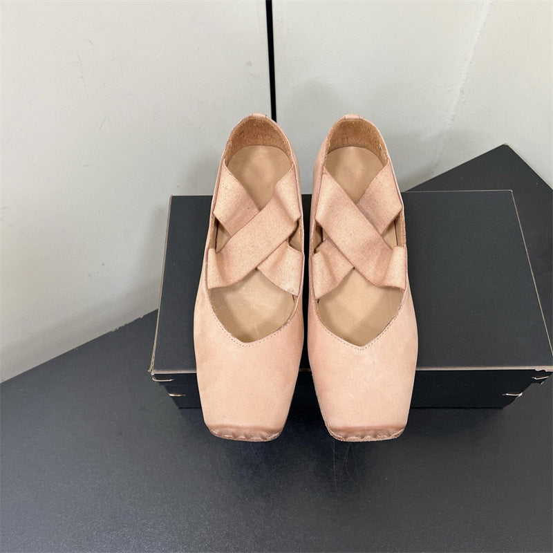 Top Version Pig Nose Ballet Handmade Worn Looking Washed-out Retro Sandals