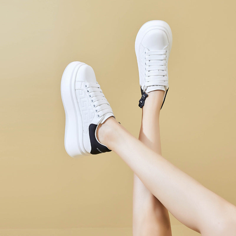 Women's White Fashionable Thick-soled Mcqueen Trendy Muffin Casual Shoes