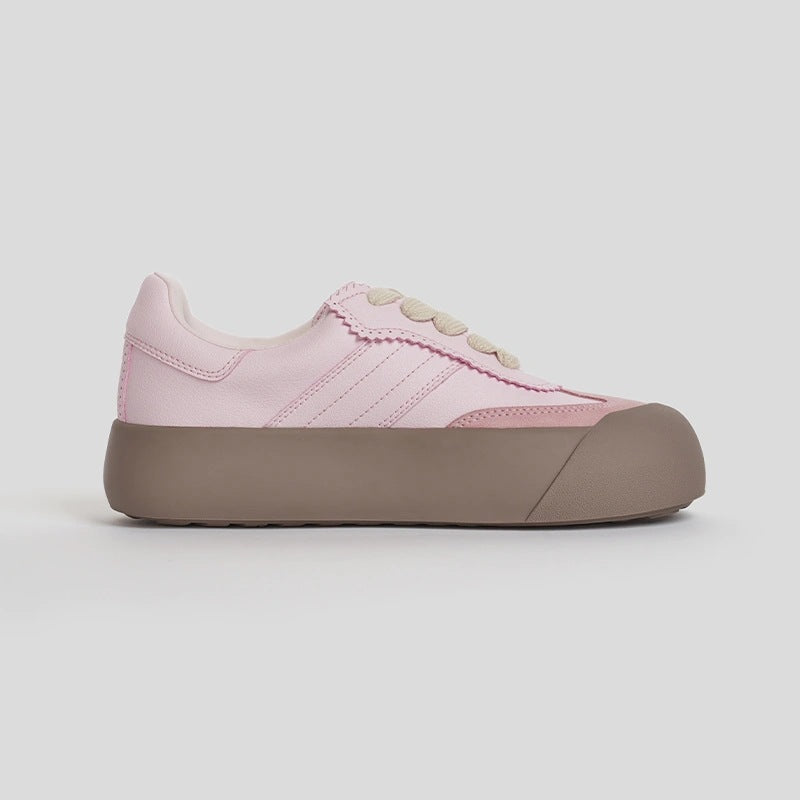 Women's Puffy White Pink German Training Platform Women's Casual Shoes