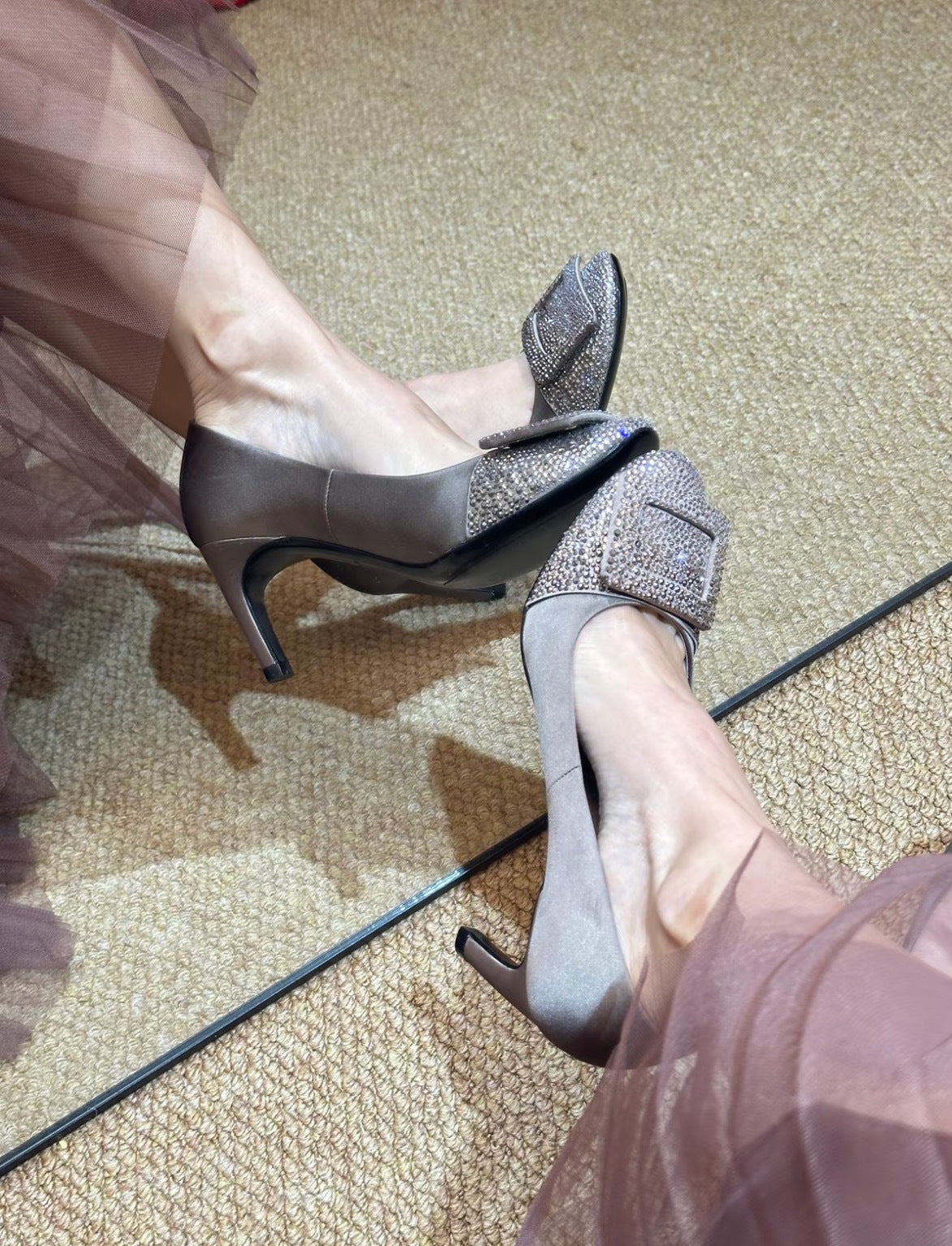 Women's High Stiletto Square Buckle Pointed Toe Pumps Shallow Mouth Heels