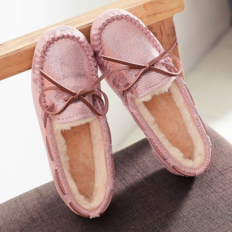 Women's With Fleece Lining Cotton Large Size Pregnant Fluffy Flat Bottom Loafers