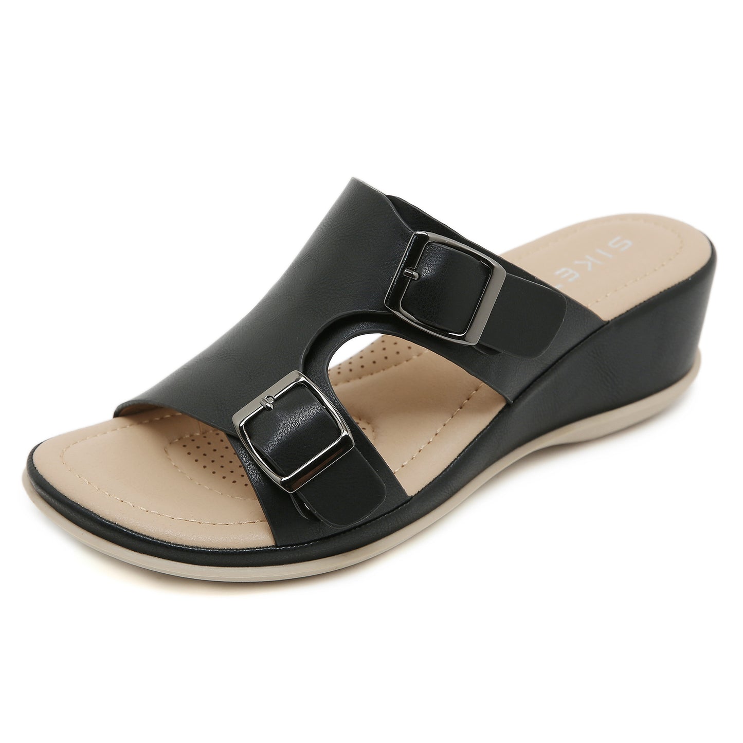 Women's Lightweight Simple Wedge Metal Buckle Plus Sandals