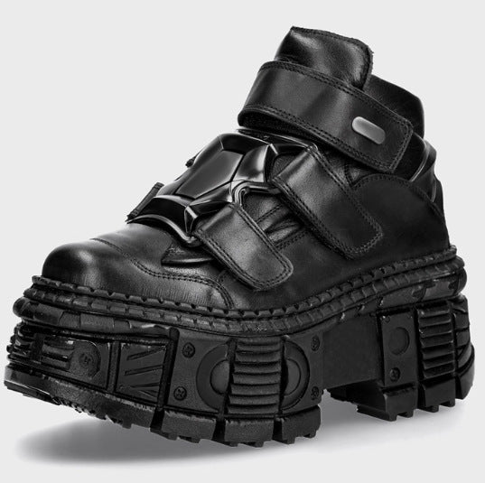 Women's Cowhide Vintage Street Shot Tank Bottom Dark Punk Muffin Men's Casual Shoes