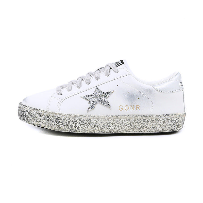 Women's & Men's Cowhide Distressed Dirty White Height Increasing Insole Couple Sneakers