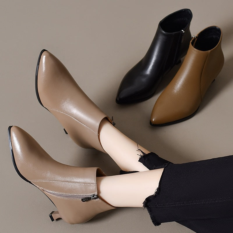 Women's Stiletto High Short Winter Fashion Plush Women's Leather Boots