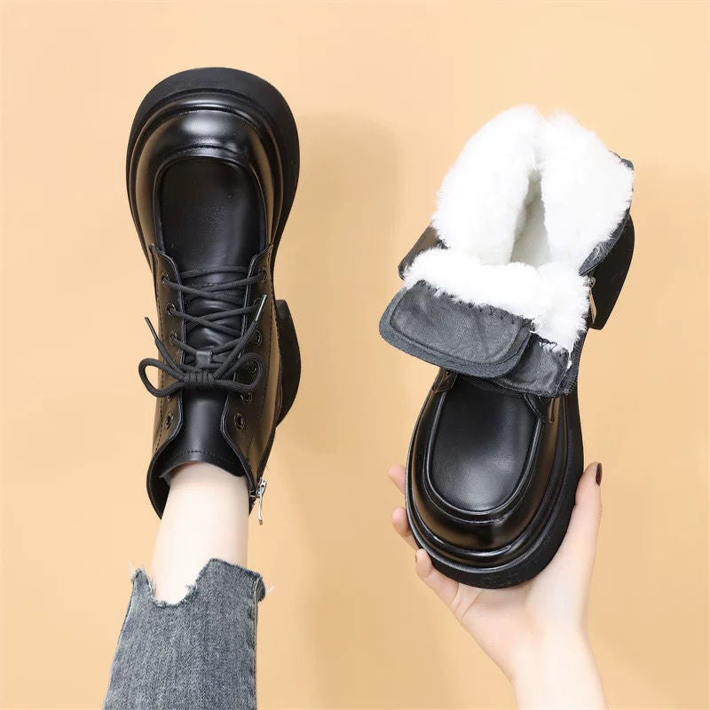 Women's & Men's Martin Cotton Mid British Style Fashion Women's Leather Boots