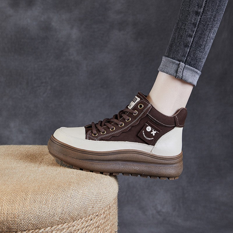 Women's Genuine Full Cowhide Fleece-lined Platform Winter Boots