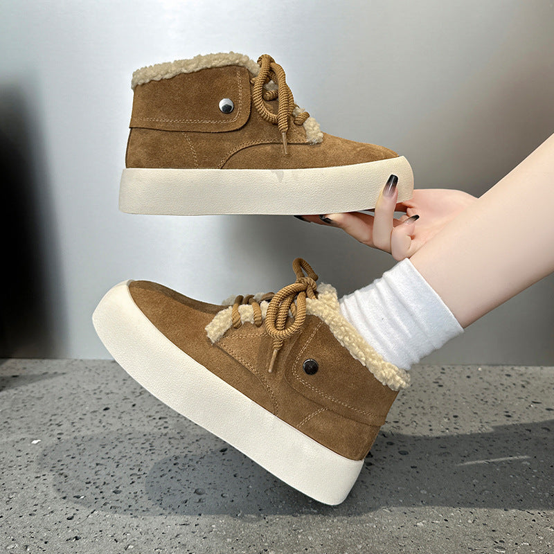 Women's Fleece-lined Warm Genuine Fluffy Outer Wear Snow Boots