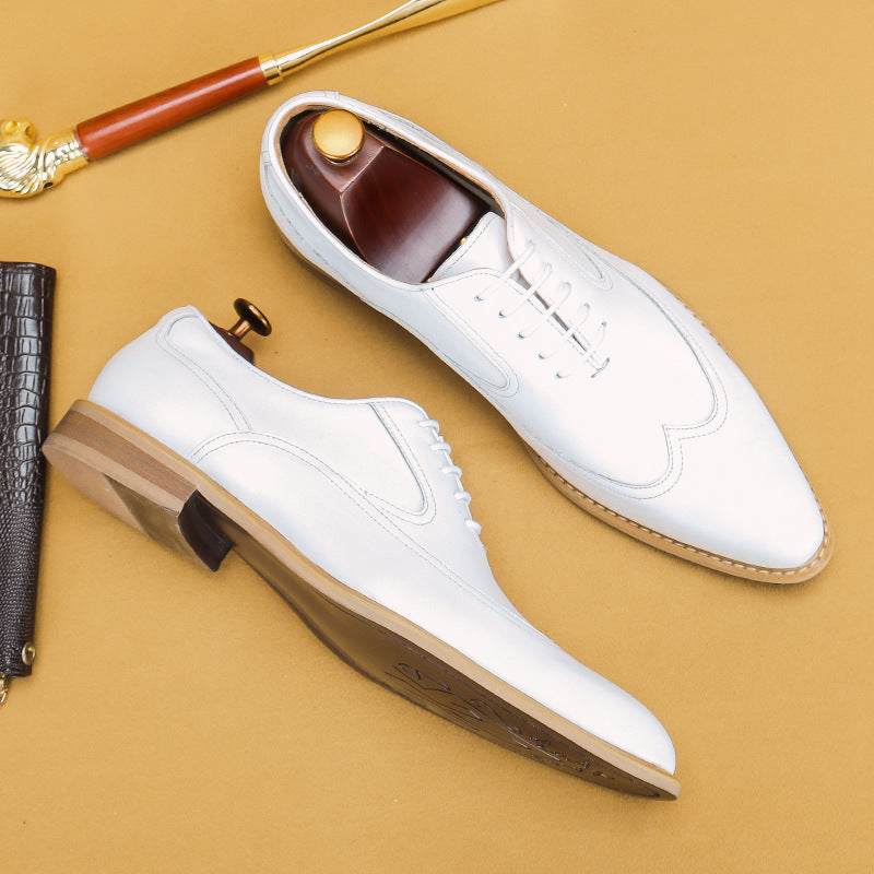Men's White Genuine Business Formal Wear British Simple Pointed Men's Shoes