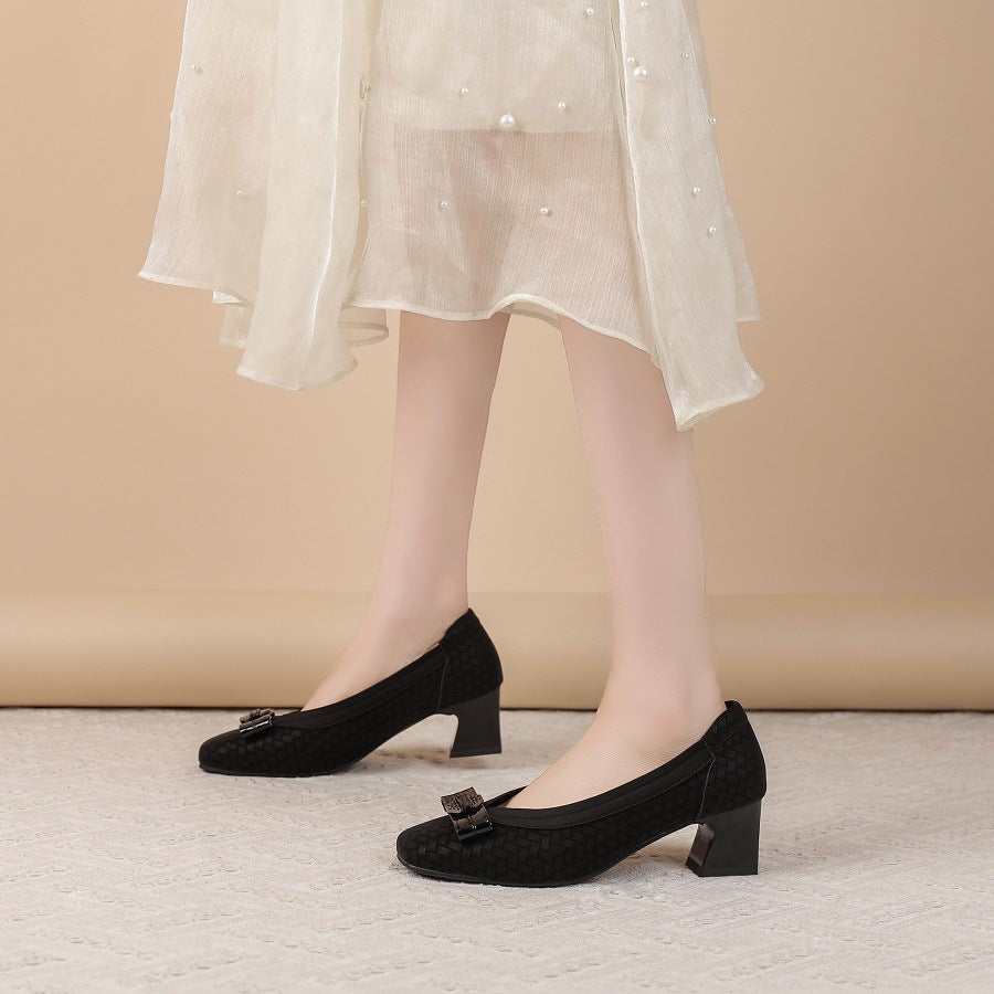 Women's Chunky Slip-on Temperament Wild Spring Low-cut Vintage Square Toe Women's Casual Shoes