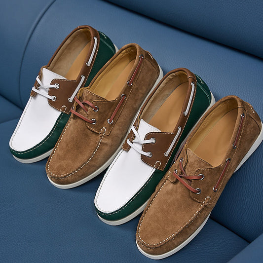 Men's Retro Color Matching Handmade Stitching British Style Summer Breathable One Loafers/doug Shoes