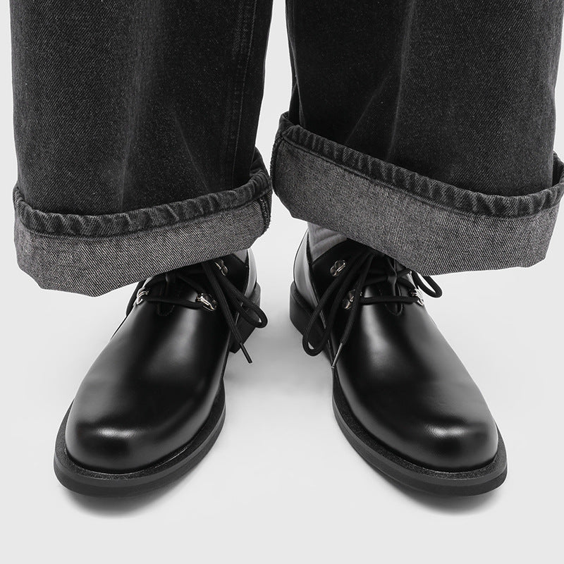 Men's Retro Lace Up Derby Metal Chunky Pumps Clinch Men's Casual Leather Shoes