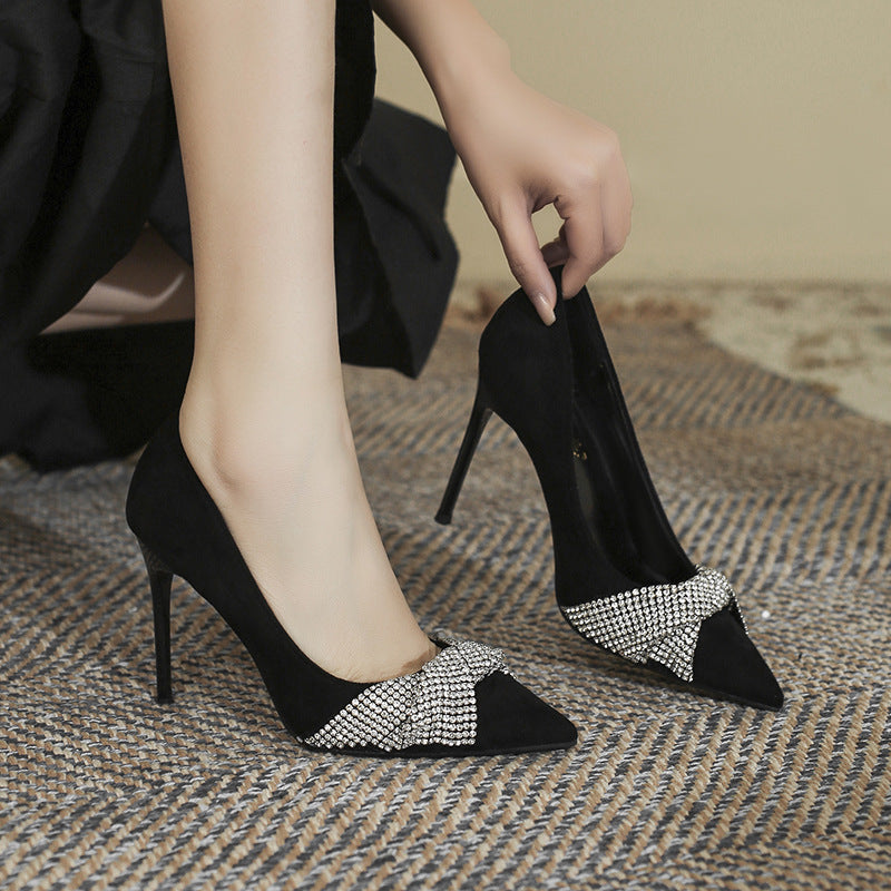 Small Size Rhinestone High Female Temperament Sexy Stiletto Plus Heels
