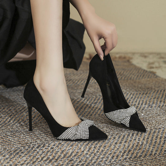 Small Size Rhinestone High Female Temperament Sexy Stiletto Plus Heels
