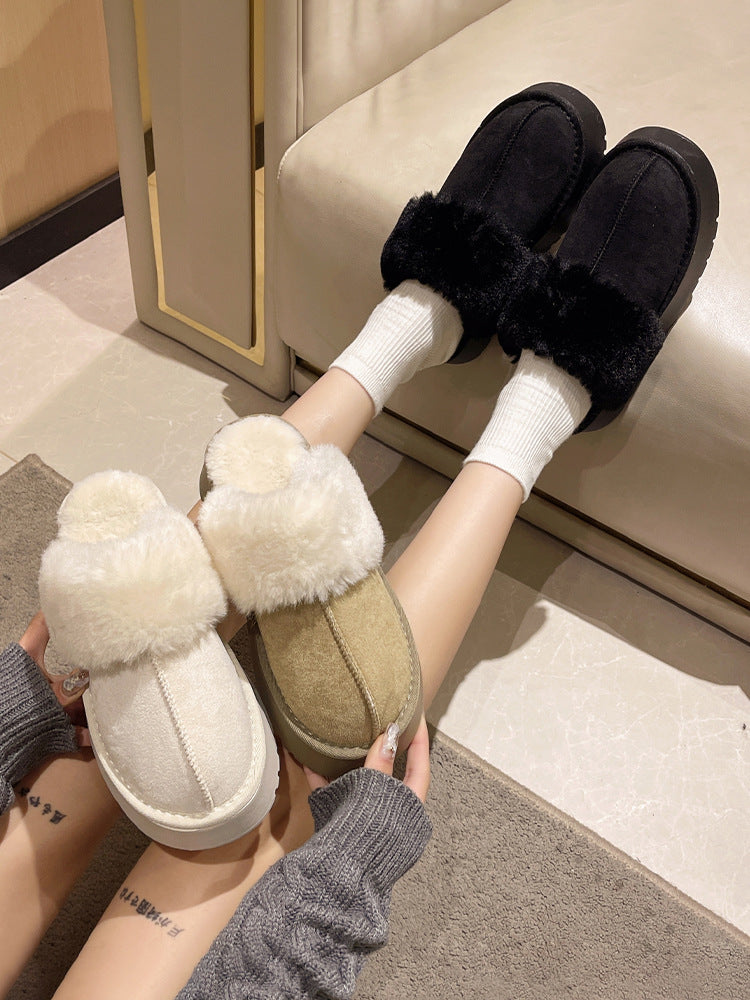 Women's Thick Bottom Fur Cotton Winter Wear Fleece-lined Warm High-grade Slippers