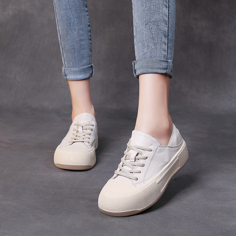 Women's Layer Cowhide Board Leisure Commute White Korean Women's Shoes