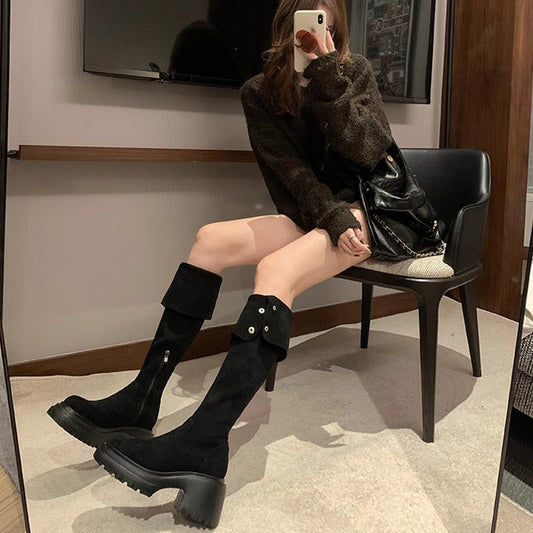 Bottom Lamb Fur Chunky High Over Boots