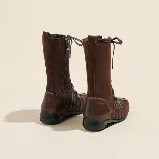 Retro Knight Ankle Female Knee-high Niche Women's Leather Boots