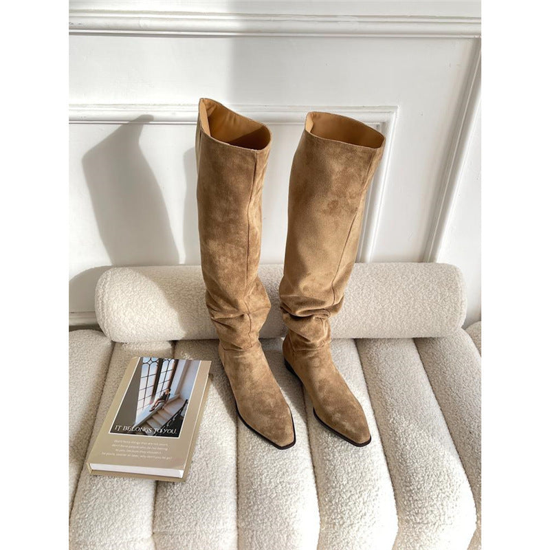 Women's Wide Tube High Leg Flat Big Women's Leather Boots