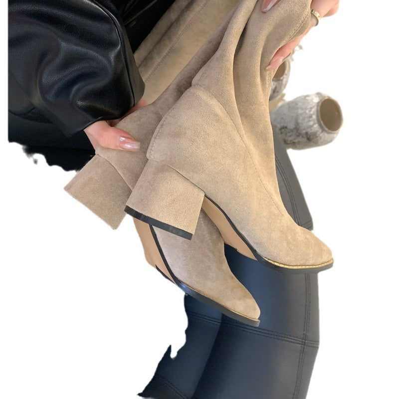 Women's Owner Square Toe Chunky Skinny Leg High Boots