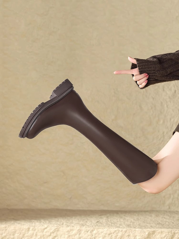 Women's Small Round Head V Cut Thick Bottom Boots