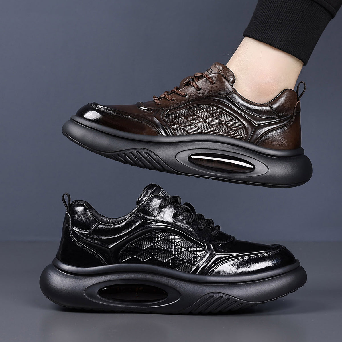 Men's First Layer Cowhide Thick Sole Increased Lightweight Pumps Trendy Sneakers