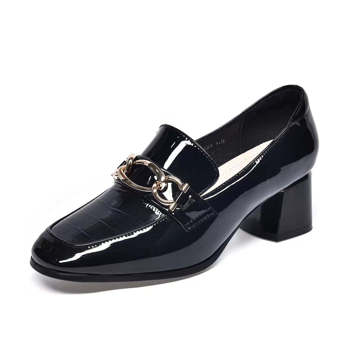 Women's Spring British Style Round Head Chunky Patent Women's Shoes