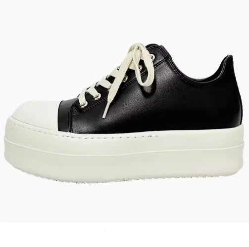 Men's & Women's Thick Bottom Black Cowhide Platform American Men's Board Shoes