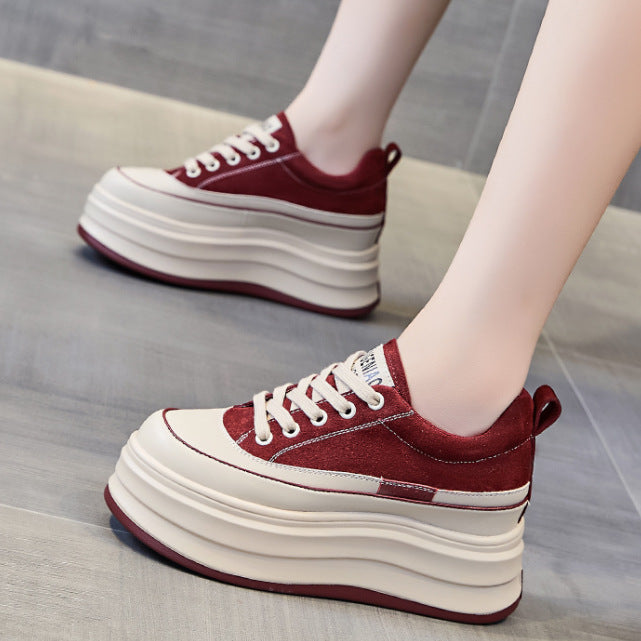 Women's White Autumn Platform Sports Versatile Height Casual Shoes