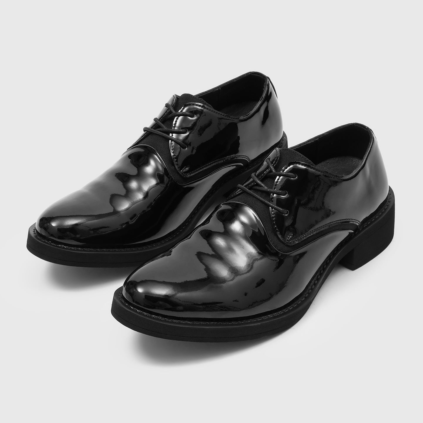 Men's Thick-soled Glossy Formal Wear Business Black Round Commuter British Style Men's Casual Leather Shoes