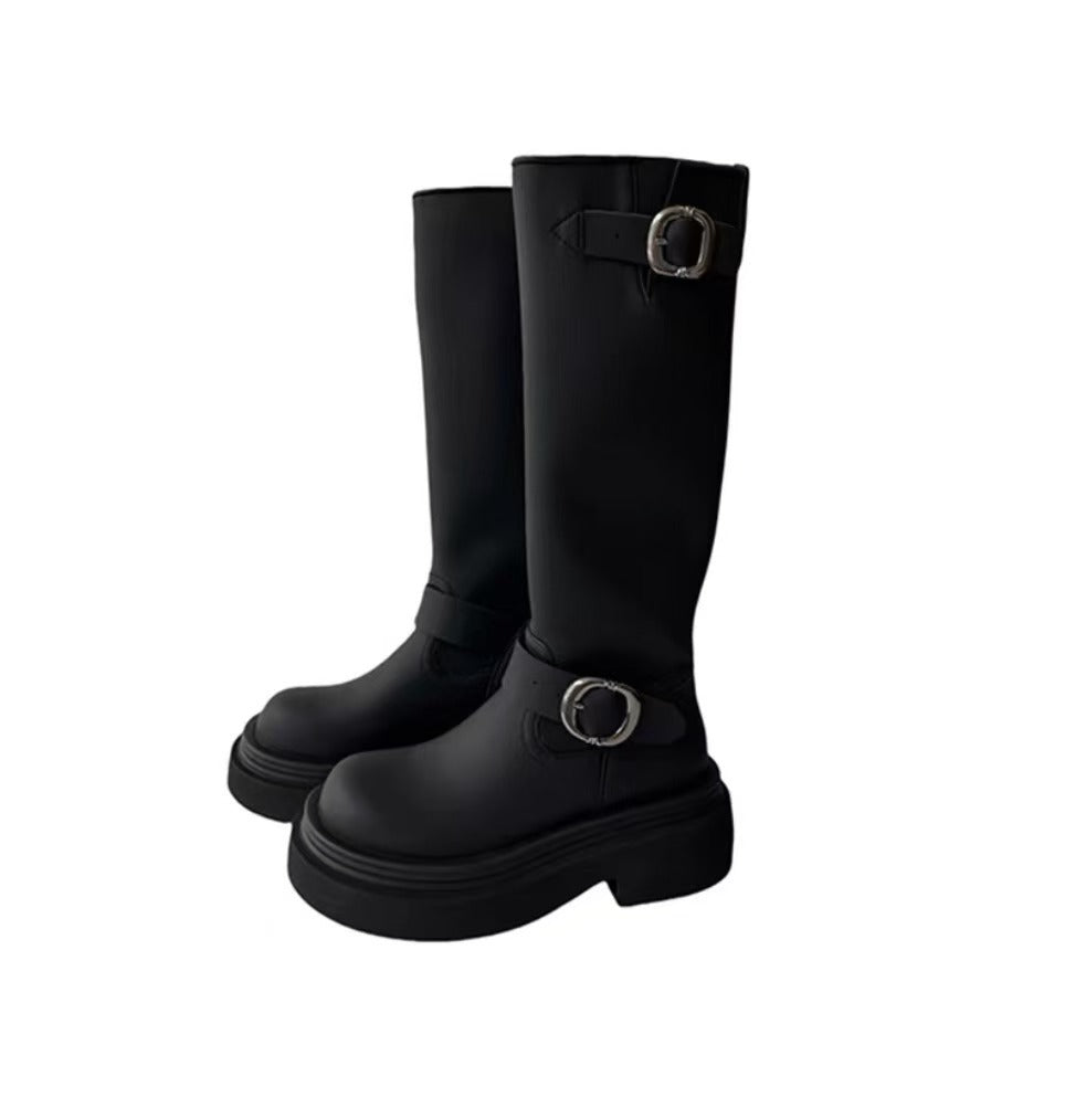 Female Round Toe Thick Bottom Extra Black Boots