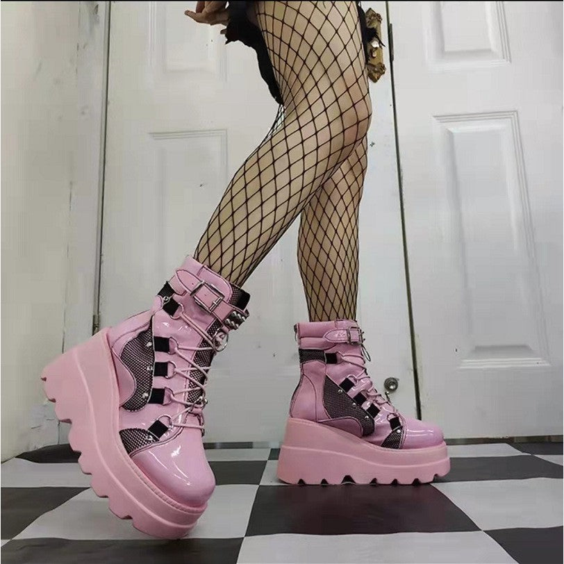 Women's Martens Pink Platform Plus Size Fashion Boots